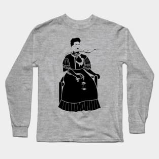 Sitting Frida - Black Long Sleeve T-Shirt